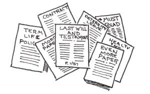A drawing of the various types of paperwork that should be considered when a baby is on the way