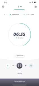 Screenshot of the Elvie app, displaying the timer and controls
