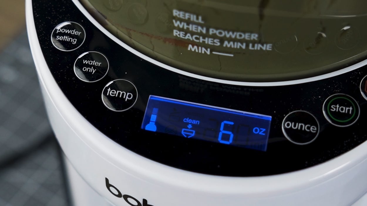 Looking down at the controls of the Baby Brezza Formula Pro