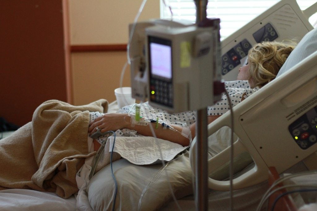 A mom-to-be in the delivery room.