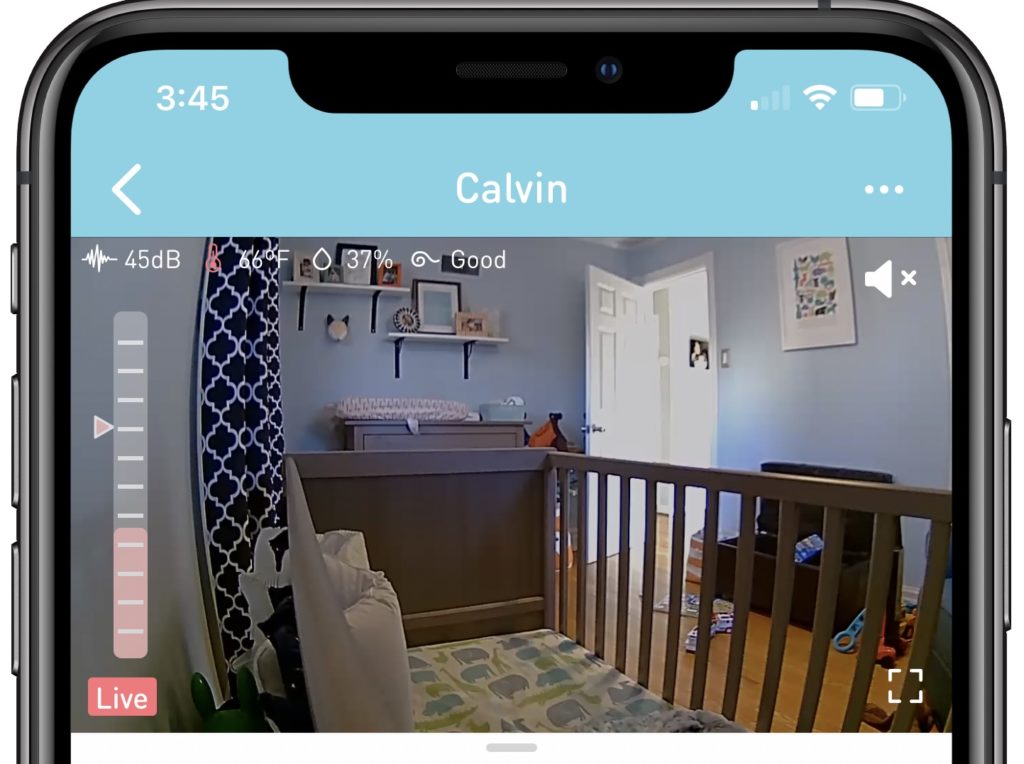 Screenshot of Lollipop Cam app showing a crib