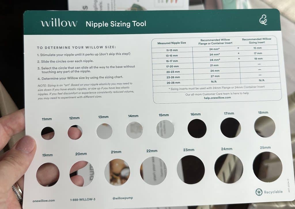 a nipple sizing guide from Willow